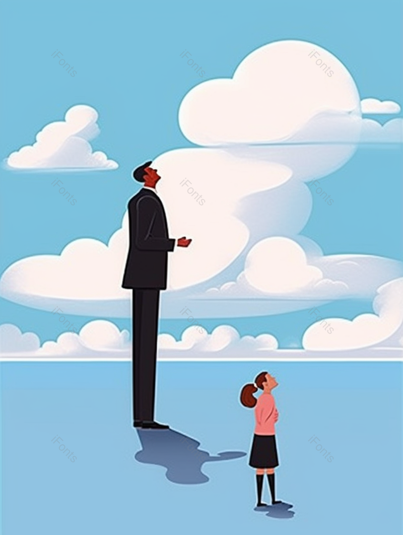 父亲节卡通插画父亲和孩子看天空的场景温馨的画面,插画/手绘图,插画/手绘图库,插画/手绘图下载,插画/手绘